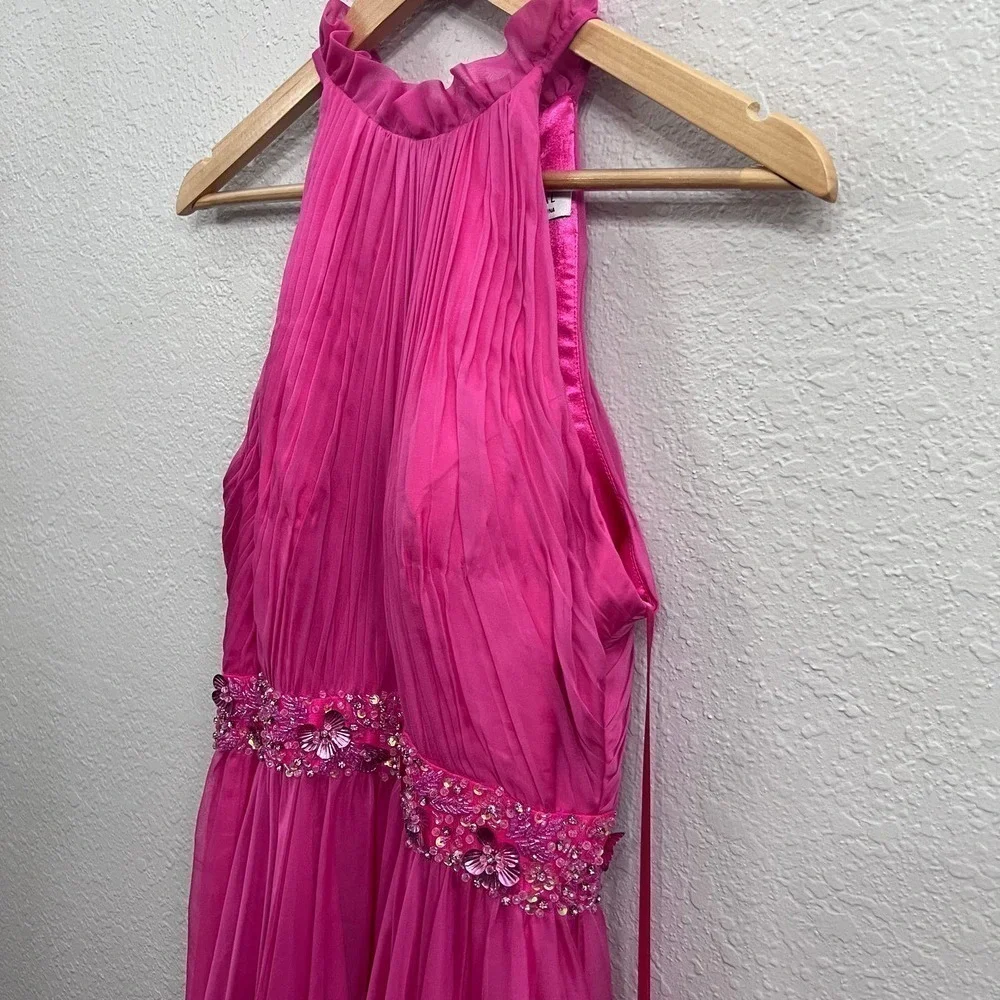 NEW $498 MAC DUGGAL 68029 PINK HALTER NECK HIGH LOW FLOWY CHIFFON GOWN  Size 2